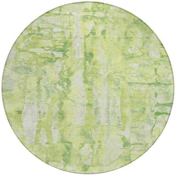 HomeRoots 8' Vibrant Lime Green and Ivory Round Area Rug - Abstract, Washable, Indoor/Outdoor, Durable Design! 632127