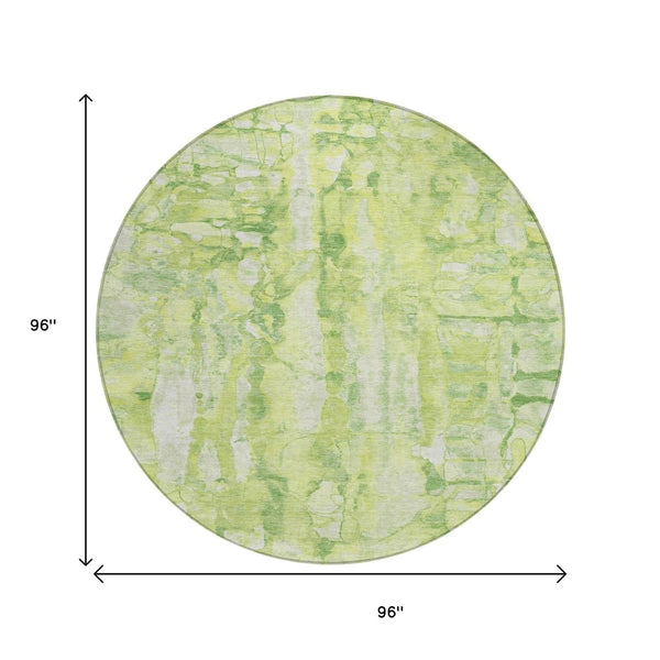 HomeRoots 8' Vibrant Lime Green and Ivory Round Area Rug - Abstract, Washable, Indoor/Outdoor, Durable Design! 632127