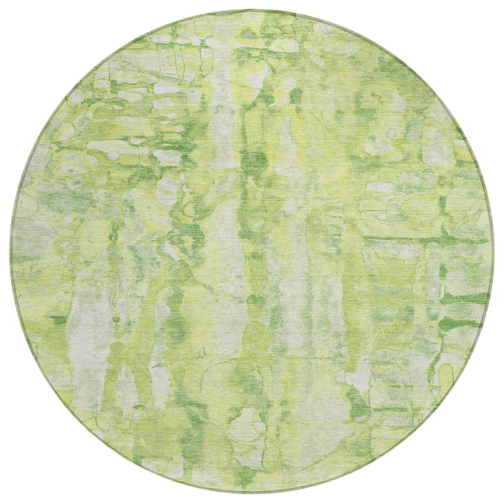 HomeRoots 8' Vibrant Lime Green and Ivory Round Area Rug - Abstract, Washable, Indoor/Outdoor, Durable Design! 632127
