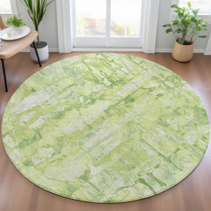 HomeRoots 8' Vibrant Lime Green and Ivory Round Area Rug - Abstract, Washable, Indoor/Outdoor, Durable Design! 632127