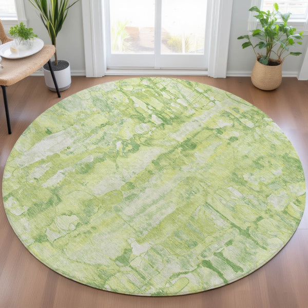 HomeRoots 8' Vibrant Lime Green and Ivory Round Area Rug - Abstract, Washable, Indoor/Outdoor, Durable Design! 632127