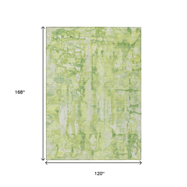 HomeRoots 10' Vibrant Lime Green and Ivory Abstract Washable Area Rug - Indoor/Outdoor Durable Design 632130