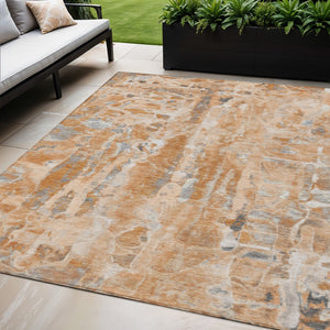 HomeRoots 5' Bold Orange and Gray Abstract Washable Area Rug for Indoor and Outdoor Spaces, Easy Care 5' X 8' 632132