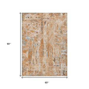 HomeRoots 5' Bold Orange and Gray Abstract Washable Area Rug for Indoor and Outdoor Spaces, Easy Care 5' X 8' 632132