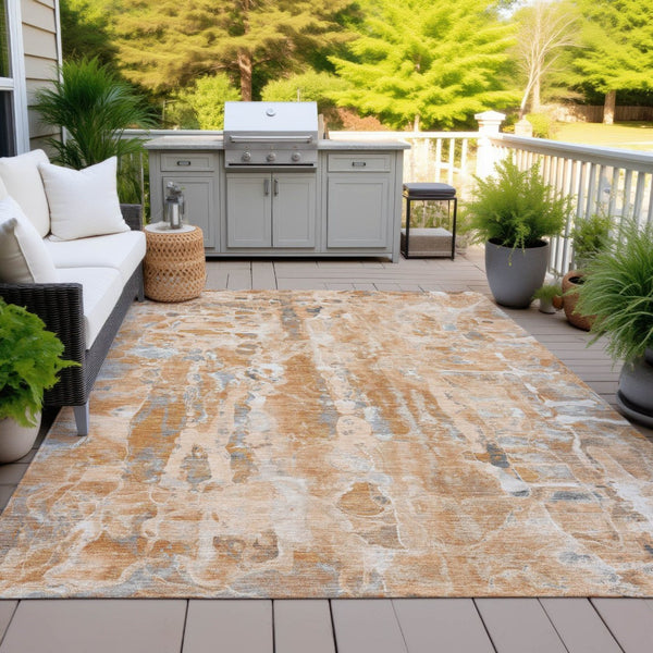 HomeRoots 5' Bold Orange and Gray Abstract Washable Area Rug for Indoor and Outdoor Spaces, Easy Care 5' X 8' 632132