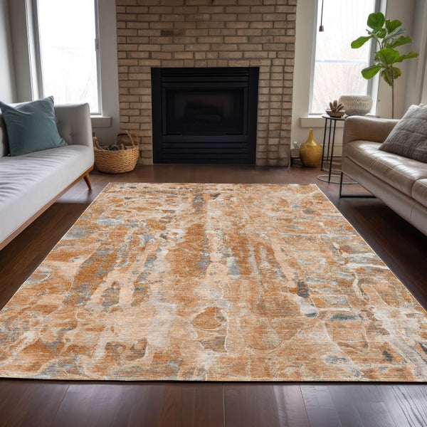 HomeRoots 5' Bold Orange and Gray Abstract Washable Area Rug for Indoor and Outdoor Spaces, Easy Care 5' X 8' 632132