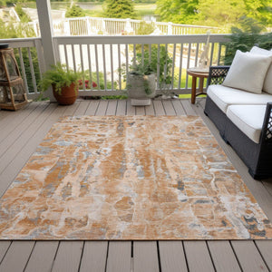 HomeRoots 5' Bold Orange and Gray Abstract Washable Area Rug for Indoor and Outdoor Spaces, Easy Care 5' X 8' 632132