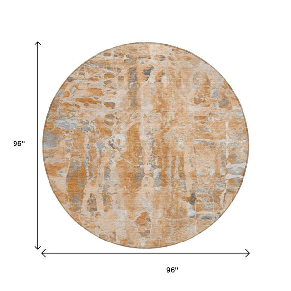 HomeRoots 5' Bold Orange and Gray Abstract Washable Area Rug for Indoor and Outdoor Spaces, Easy Care 8' Round 632133