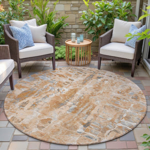 HomeRoots 5' Bold Orange and Gray Abstract Washable Area Rug for Indoor and Outdoor Spaces, Easy Care 8' Round 632133