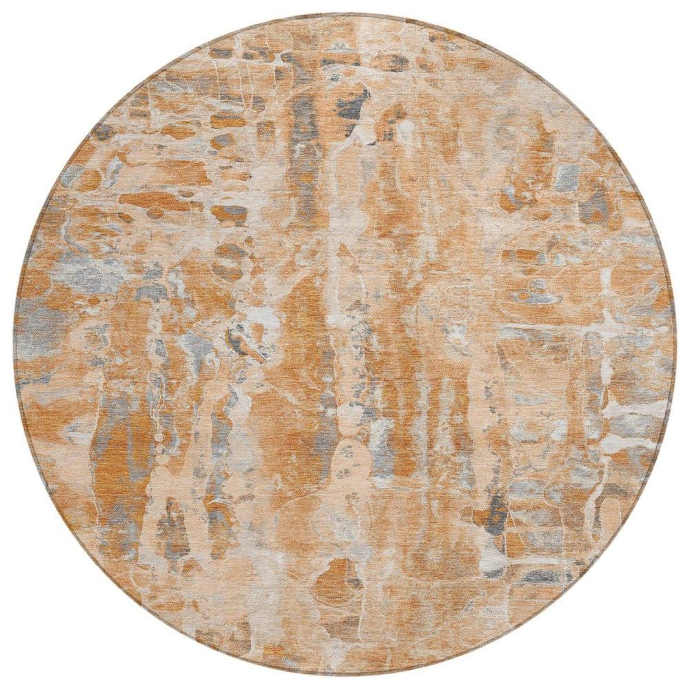 HomeRoots 5' Bold Orange and Gray Abstract Washable Area Rug for Indoor and Outdoor Spaces, Easy Care 8' Round 632133