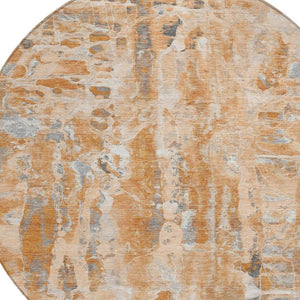 HomeRoots 5' Bold Orange and Gray Abstract Washable Area Rug for Indoor and Outdoor Spaces, Easy Care 8' Round 632133