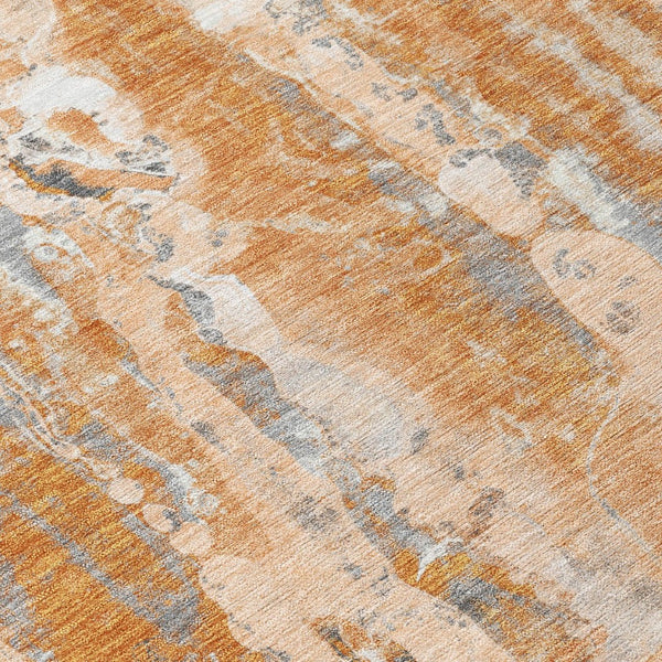 HomeRoots 5' Bold Orange and Gray Abstract Washable Area Rug for Indoor and Outdoor Spaces, Easy Care 8' Round 632133