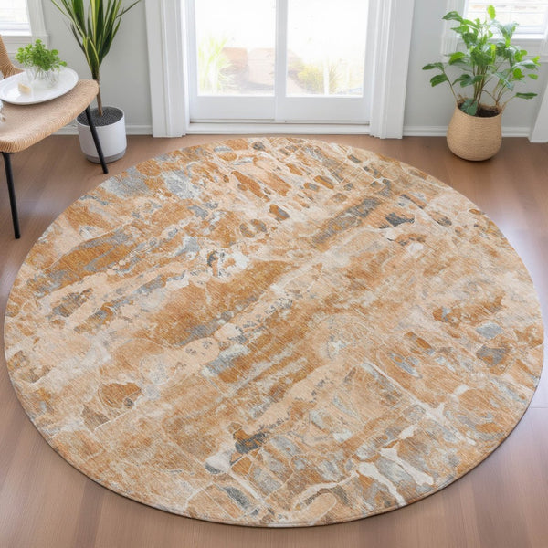 HomeRoots 5' Bold Orange and Gray Abstract Washable Area Rug for Indoor and Outdoor Spaces, Easy Care 8' Round 632133