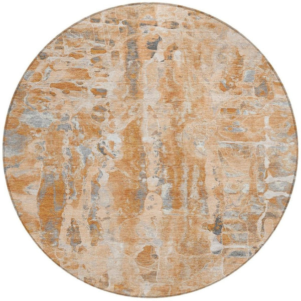 HomeRoots 5' Bold Orange and Gray Abstract Washable Area Rug for Indoor and Outdoor Spaces, Easy Care 8' Round 632133