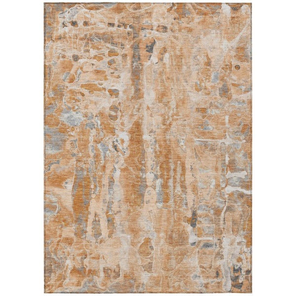 HomeRoots 8' X 10' Vibrant Orange & Gray Abstract Area Rug - Washable, Durable, Ideal for Indoor & Outdoor Use 632134