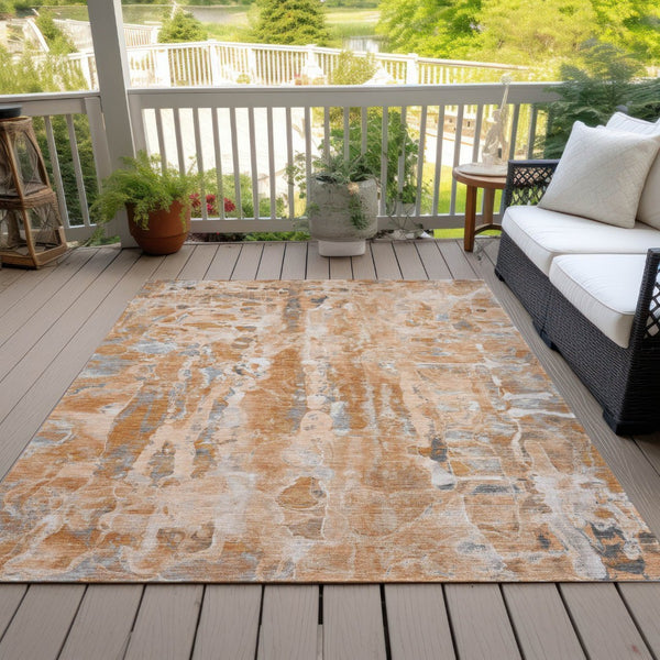 HomeRoots 8' X 10' Vibrant Orange & Gray Abstract Area Rug - Washable, Durable, Ideal for Indoor & Outdoor Use 632134