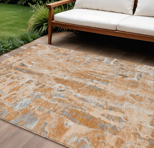 HomeRoots 9' X 12' Vibrant Orange and Gray Abstract Area Rug – Washable, Non-Slip, Perfect for Indoor & Outdoor Use! 632135