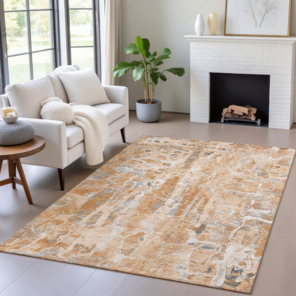 HomeRoots 9' X 12' Vibrant Orange and Gray Abstract Area Rug – Washable, Non-Slip, Perfect for Indoor & Outdoor Use! 632135