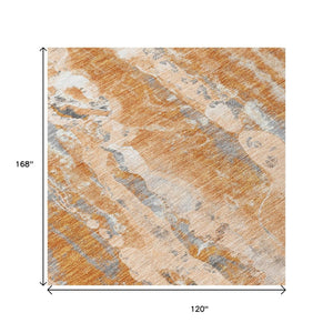 HomeRoots 10' Vibrant Orange and Gray Abstract Washable Area Rug - Perfect for Indoor/Outdoor Use & Style! 632136