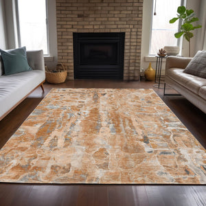 HomeRoots 10' Vibrant Orange and Gray Abstract Washable Area Rug - Perfect for Indoor/Outdoor Use & Style! 632136