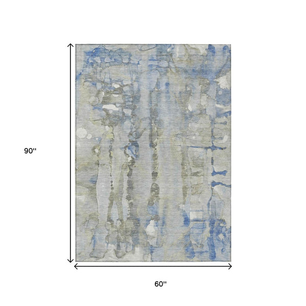 HomeRoots 5' Sky Blue and Gray Abstract Area Rug - Stylish, Washable Design for Indoor and Outdoor Spaces 5' X 8' 632138