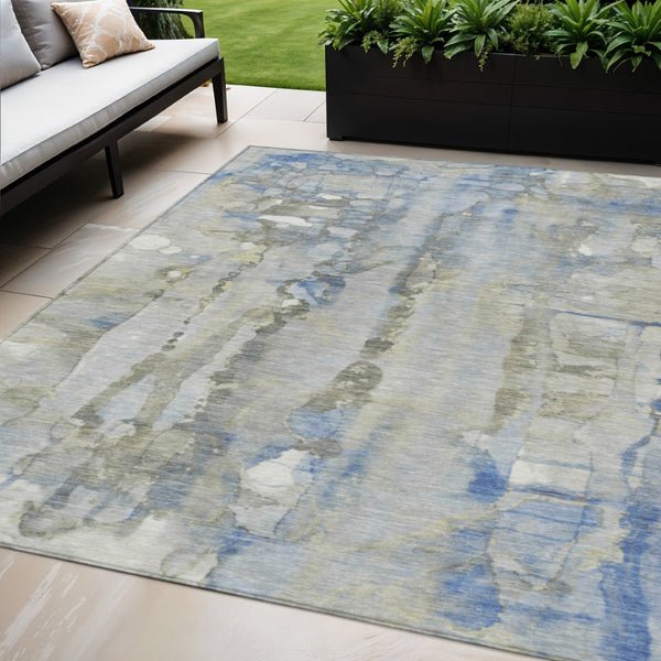 HomeRoots 5' Sky Blue and Gray Abstract Area Rug - Stylish, Washable Design for Indoor and Outdoor Spaces 5' X 8' 632138