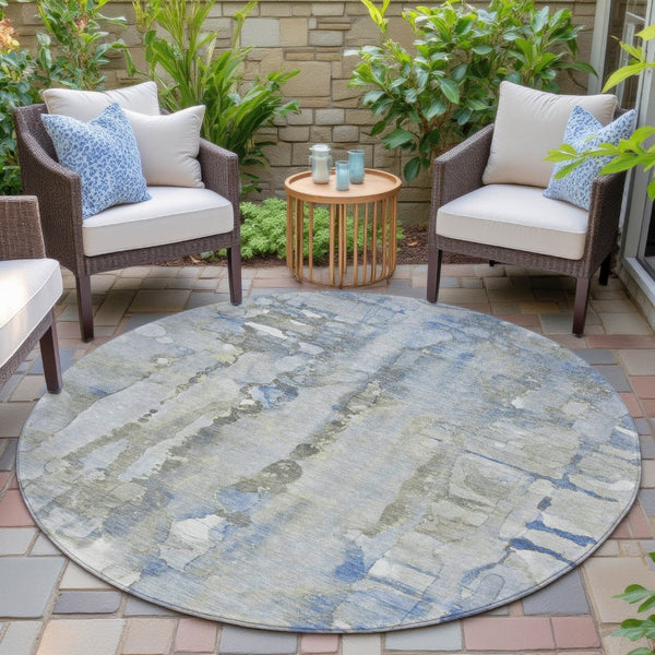 HomeRoots 5' Sky Blue and Gray Abstract Area Rug - Stylish, Washable Design for Indoor and Outdoor Spaces 8' Round 632139