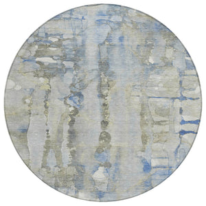 HomeRoots 5' Sky Blue and Gray Abstract Area Rug - Stylish, Washable Design for Indoor and Outdoor Spaces 8' Round 632139