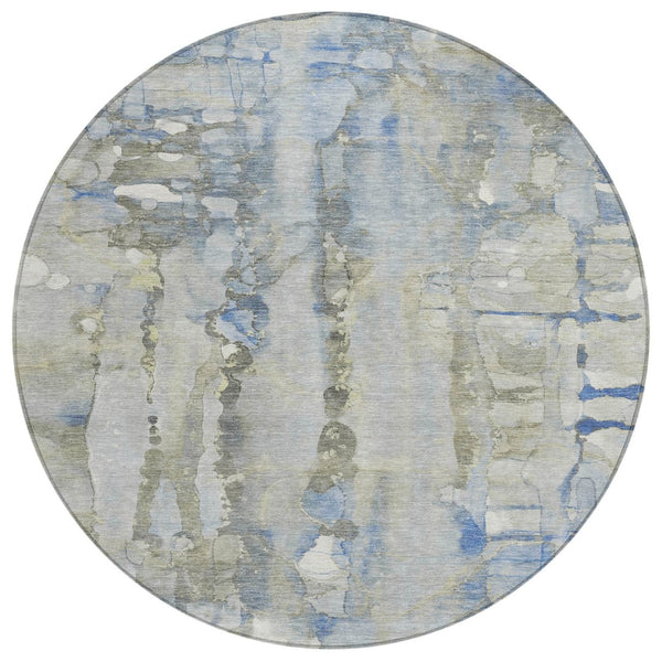 HomeRoots 5' Sky Blue and Gray Abstract Area Rug - Stylish, Washable Design for Indoor and Outdoor Spaces 8' Round 632139