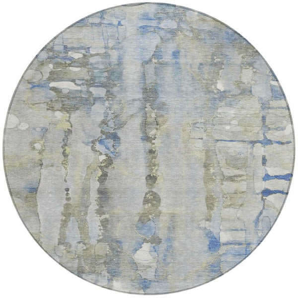 HomeRoots 5' Sky Blue and Gray Abstract Area Rug - Stylish, Washable Design for Indoor and Outdoor Spaces 8' Round 632139