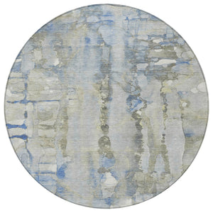 HomeRoots 5' Sky Blue and Gray Abstract Area Rug - Stylish, Washable Design for Indoor and Outdoor Spaces 8' Round 632139