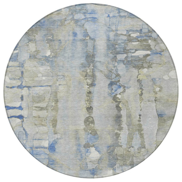 HomeRoots 5' Sky Blue and Gray Abstract Area Rug - Stylish, Washable Design for Indoor and Outdoor Spaces 8' Round 632139