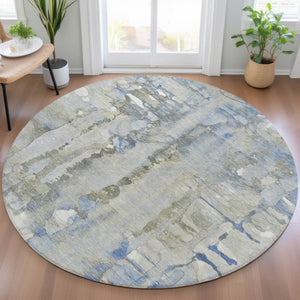 HomeRoots 5' Sky Blue and Gray Abstract Area Rug - Stylish, Washable Design for Indoor and Outdoor Spaces 8' Round 632139