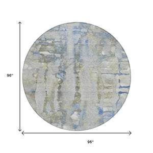 HomeRoots 5' Sky Blue and Gray Abstract Area Rug - Stylish, Washable Design for Indoor and Outdoor Spaces 8' Round 632139