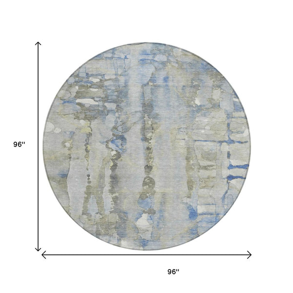 HomeRoots 5' Sky Blue and Gray Abstract Area Rug - Stylish, Washable Design for Indoor and Outdoor Spaces 8' Round 632139