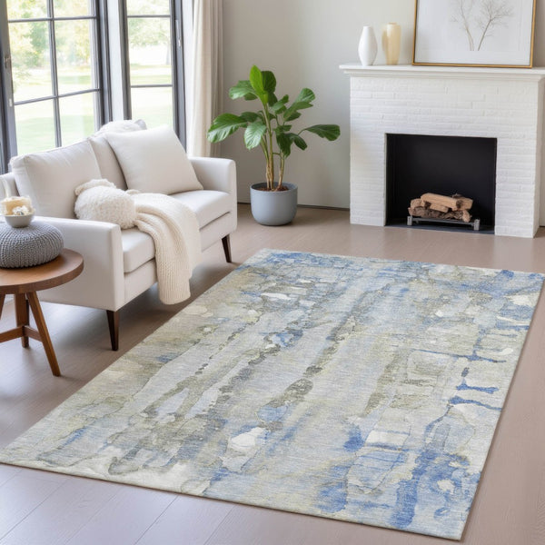 HomeRoots 5' Sky Blue and Gray Abstract Area Rug - Stylish, Washable Design for Indoor and Outdoor Spaces 8' X 10' 632140