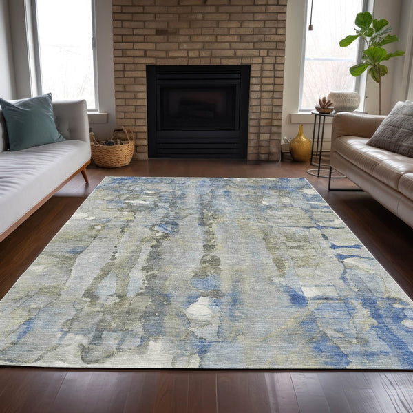 HomeRoots 5' Sky Blue and Gray Abstract Area Rug - Stylish, Washable Design for Indoor and Outdoor Spaces 8' X 10' 632140