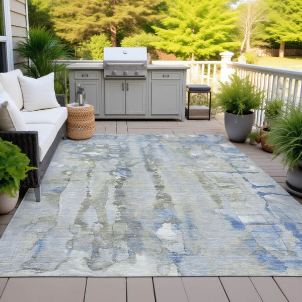 HomeRoots 5' Sky Blue and Gray Abstract Area Rug - Stylish, Washable Design for Indoor and Outdoor Spaces 9' X 12' 632141