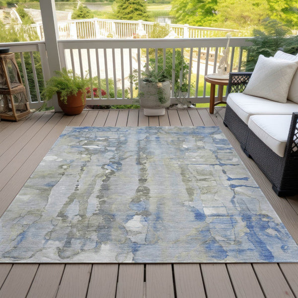 HomeRoots 5' Sky Blue and Gray Abstract Area Rug - Stylish, Washable Design for Indoor and Outdoor Spaces 9' X 12' 632141