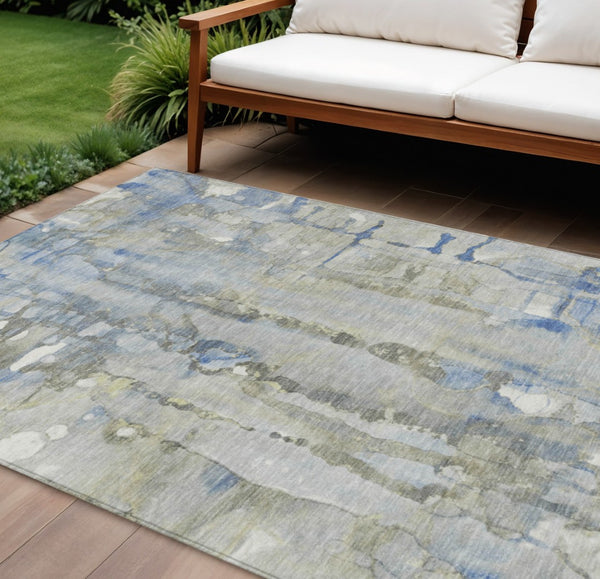 HomeRoots 5' Sky Blue and Gray Abstract Area Rug - Stylish, Washable Design for Indoor and Outdoor Spaces 10' X 14' 632142