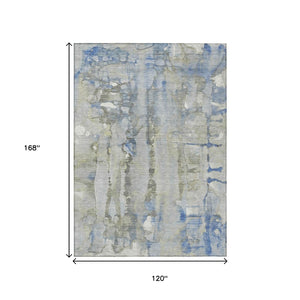 HomeRoots 5' Sky Blue and Gray Abstract Area Rug - Stylish, Washable Design for Indoor and Outdoor Spaces 10' X 14' 632142