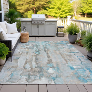 HomeRoots 5' X 8' Teal Blue and Ivory Abstract Rug - Durable, Washable, Stylish Indoor/Outdoor Floor Covering 632144