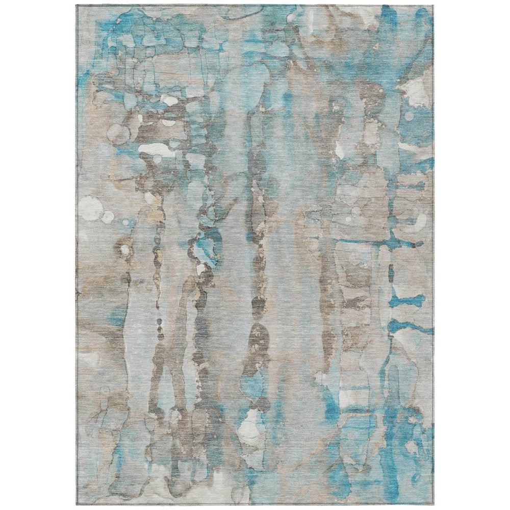 HomeRoots 5' X 8' Teal Blue and Ivory Abstract Rug - Durable, Washable, Stylish Indoor/Outdoor Floor Covering 632144