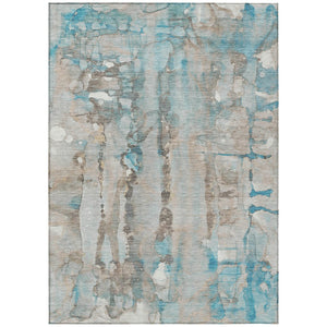 HomeRoots 5' X 8' Teal Blue and Ivory Abstract Rug - Durable, Washable, Stylish Indoor/Outdoor Floor Covering 632144