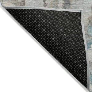 HomeRoots 8' Teal Blue and Ivory Round Abstract Rug - Washable, Modern Design for Indoor/Outdoor Use 632145