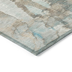 HomeRoots 8' Teal Blue and Ivory Round Abstract Rug - Washable, Modern Design for Indoor/Outdoor Use 632145