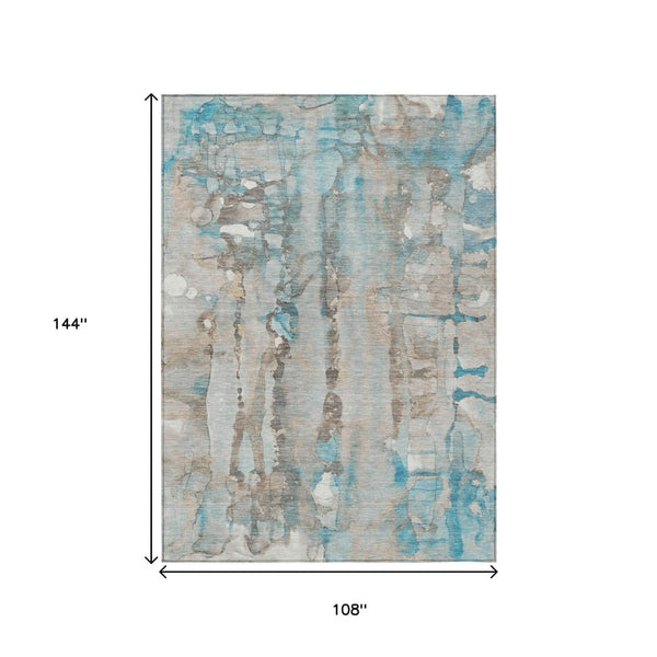 HomeRoots 8' Stylish Teal Blue and Ivory Abstract Area Rug – Durable, Washable, Indoor/Outdoor Versatility 9' X 12' 632147