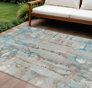 HomeRoots 8' Stylish Teal Blue and Ivory Abstract Area Rug – Durable, Washable, Indoor/Outdoor Versatility 10' X 14' 632148