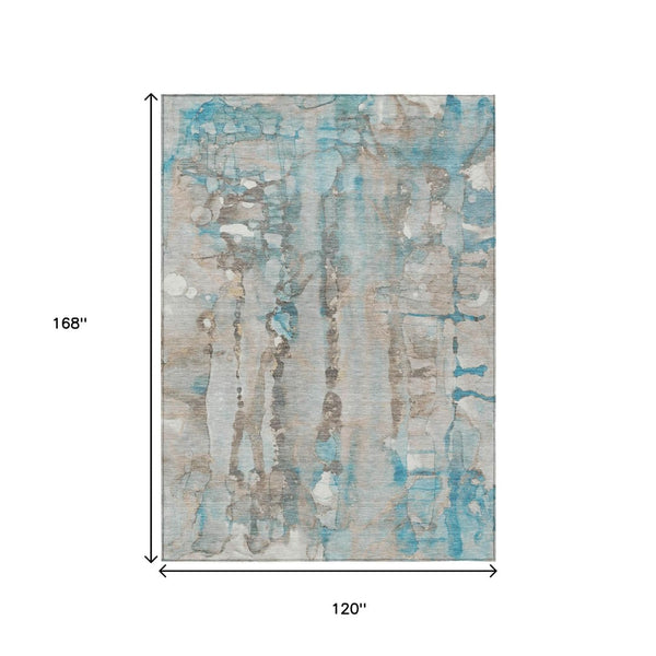 HomeRoots 8' Stylish Teal Blue and Ivory Abstract Area Rug – Durable, Washable, Indoor/Outdoor Versatility 10' X 14' 632148