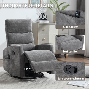 English Elm Heat Massage Rocker Swivel Recliner with 8 Vibrating Nodes Plush Fabric Lounge Chair W3224P322251